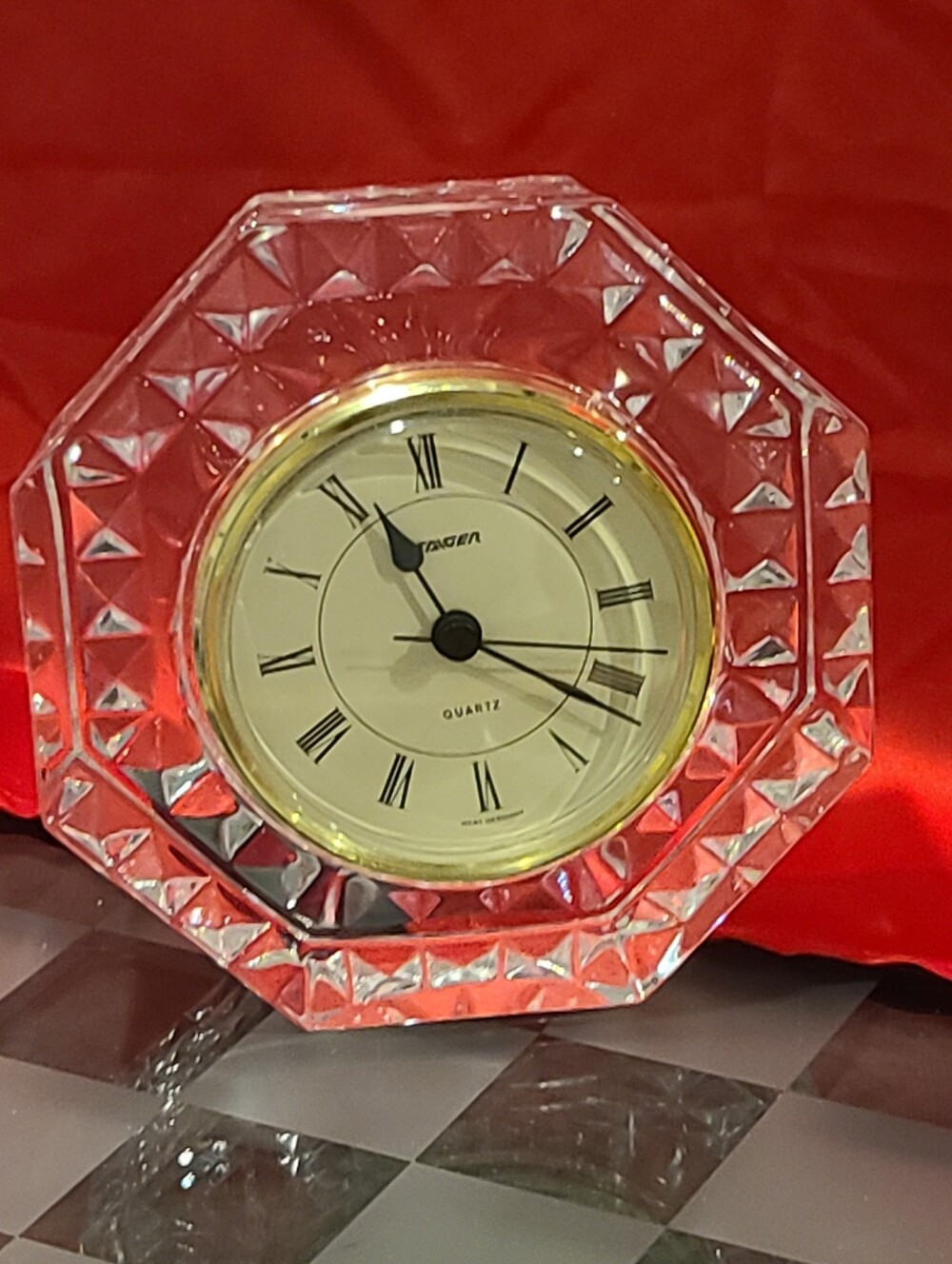 Waterford-Style Crystal Octagon Clock - Clear with Gold Trim